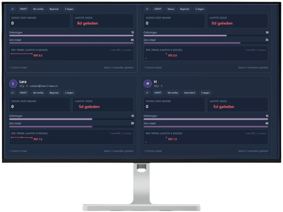 Train2Learn — trainer dashboard op monitor